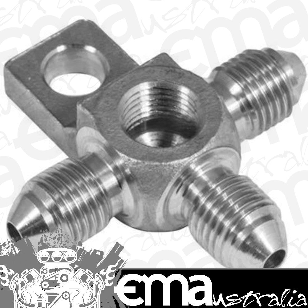 Proflow PFE322-03 Stainless Steel Hose End Tee Block -03AN w/Mount Tab 1/8" NPT Port