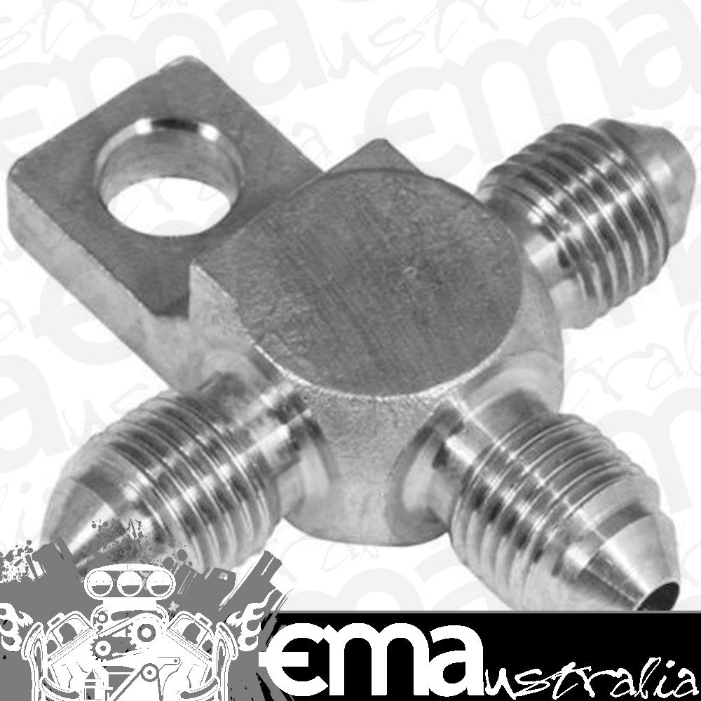Proflow PFE326-03 Stainless Steel Hose End Tee Block -03AN w/Mount Tab