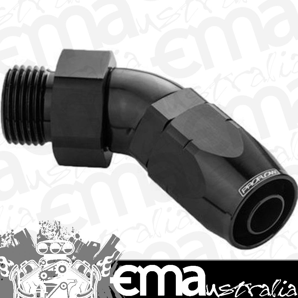 Proflow PFE544-06-06BK 45 Degree Fitting Hose End -06AN Orb Male to -06AN Black