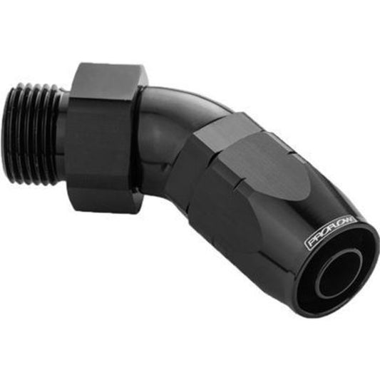 Proflow PFE544-08-08BK 45 Degree Fitting Hose End -08AN Orb Male to -08AN Black