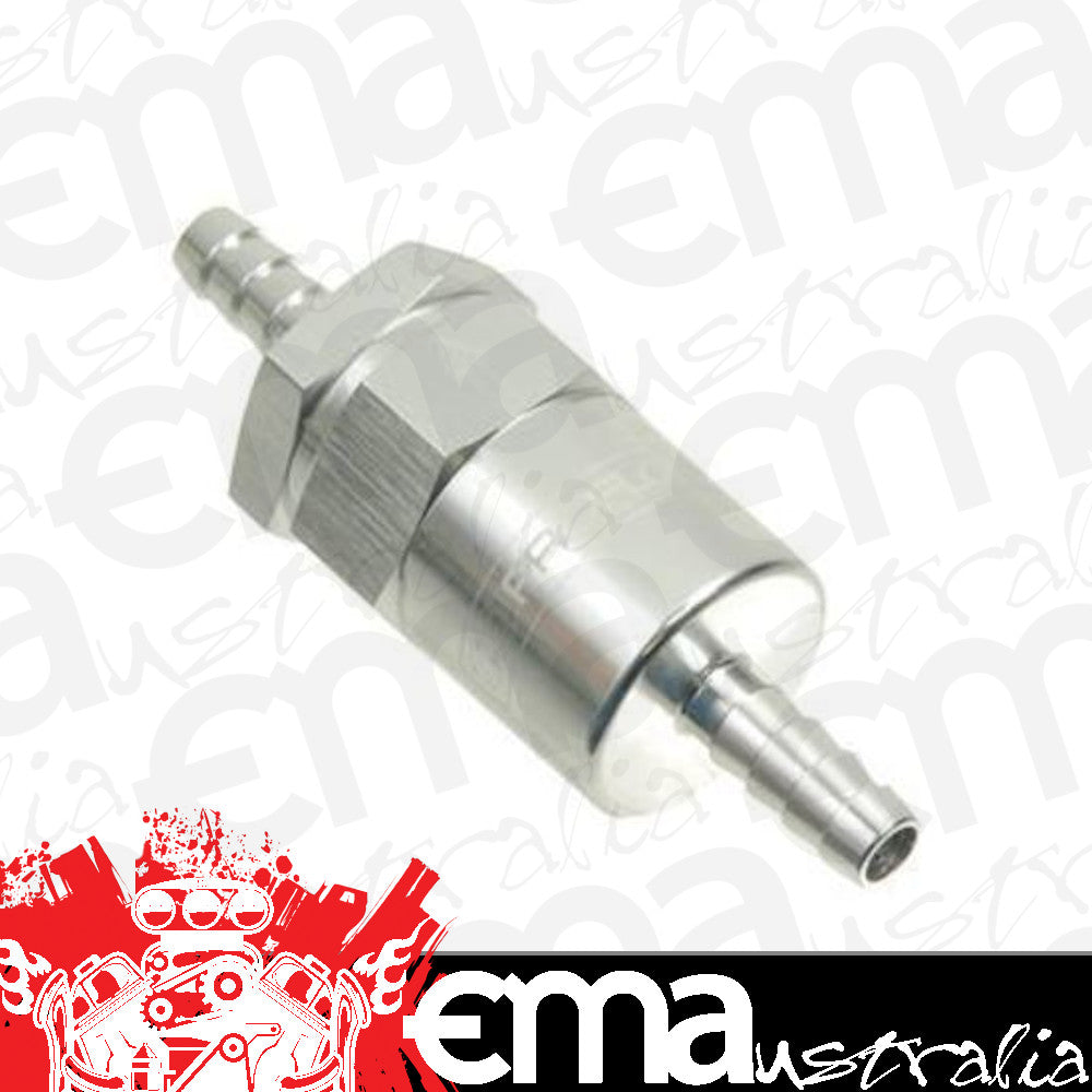 Proflow PFE610-05P Billet Inline Aluminium Fuel Filter 5/16" Barb Silver 30 Micron