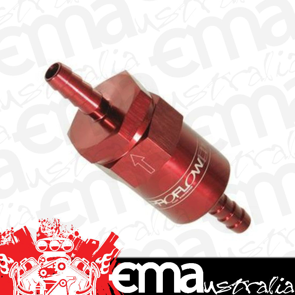 Proflow PFE610-05R Billet Inline Aluminium Fuel Filter 5/16" Barb Red 30 Micron