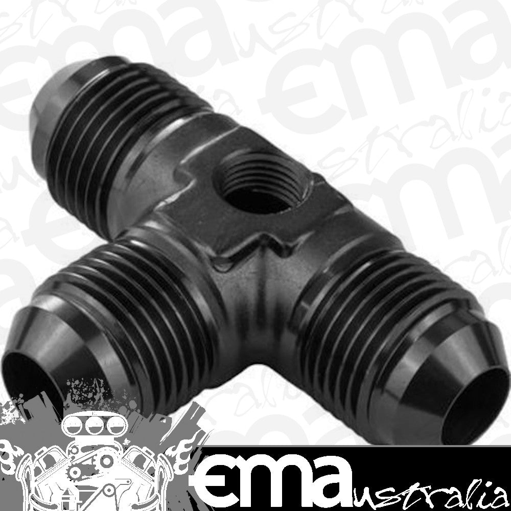 Proflow PFE824-08GBK Male Flare Union Adaptor -08AN Flare Tee w/1/8" NPT Port Black