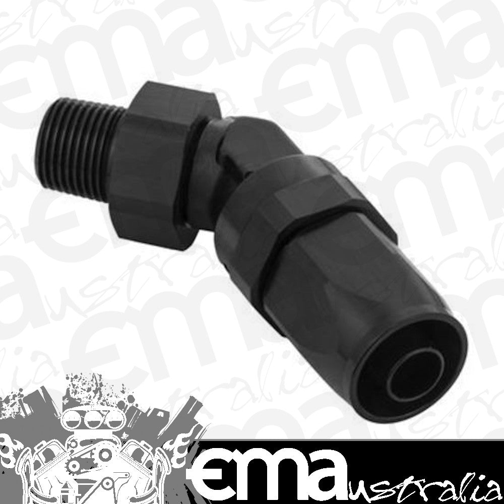 Proflow PFE828-12-08BK Fitting Male Hose End 1/2" NPT 45 Degree to -12AN Hose Black