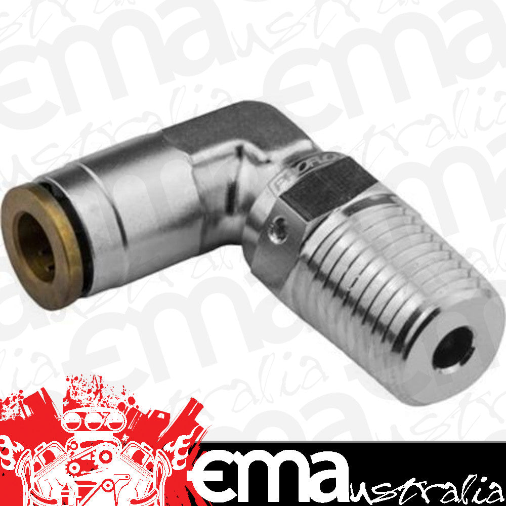 Proflow PFE853-04S Fitting Push Release 90 Degree 1/4" Tube to 1/4" NPT Silver