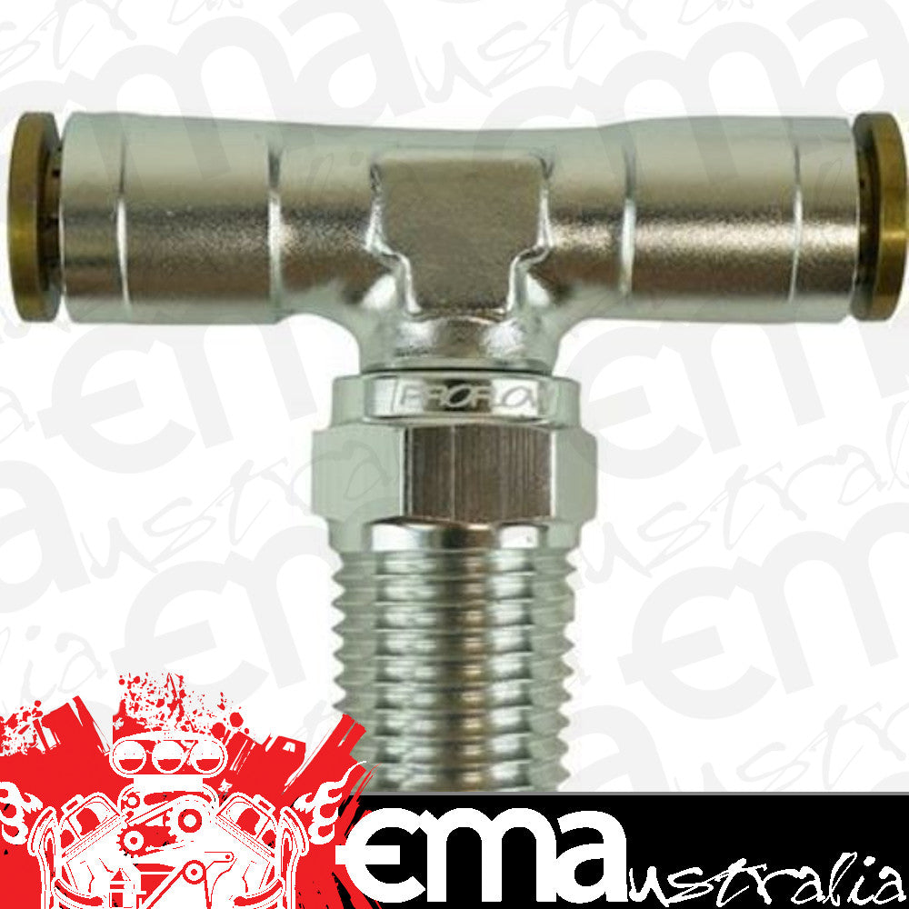 Proflow PFE854-04S Fitting Push Release Tee 1/4" Tube to 1/4" NPT Silver