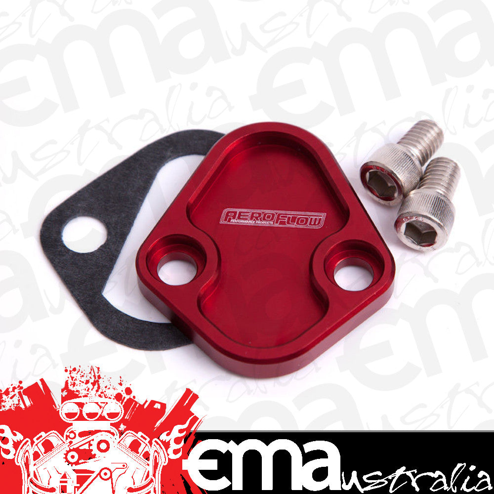 Aeroflow AF64-2027R Billet Fuel Pump Block Off Red Chry BBC SBF BBF