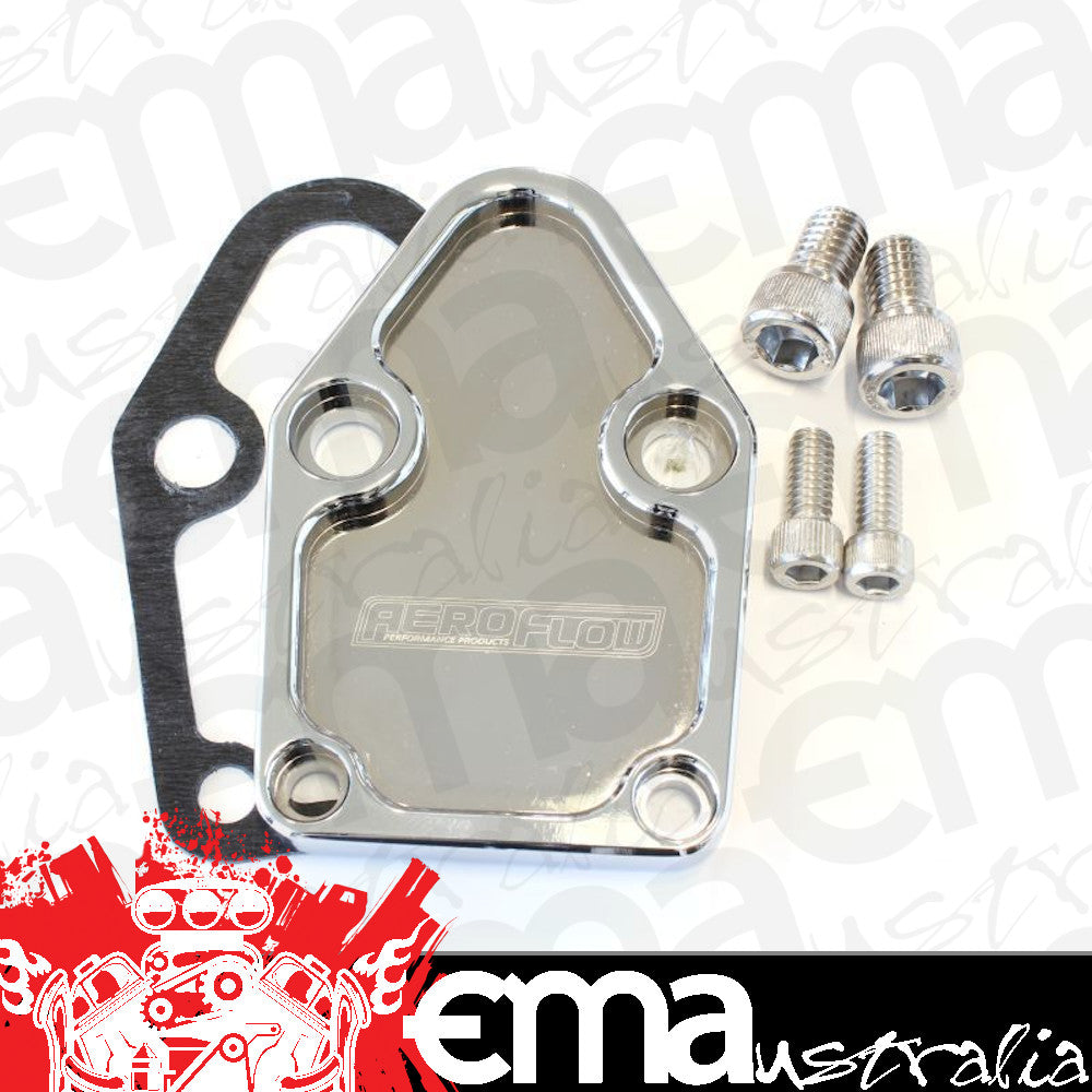 Aeroflow AF64-2028C Billet Fuel Pump Block Off Plate Chrome suits SBC