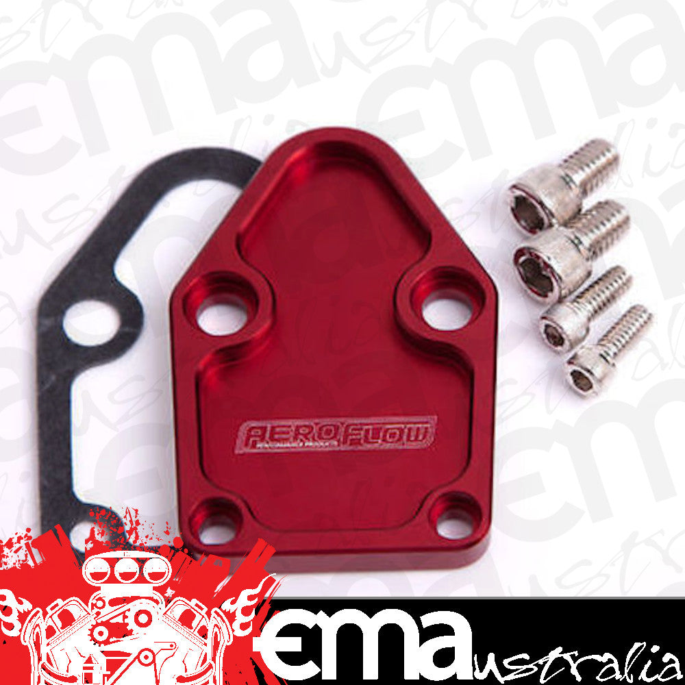 Aeroflow AF64-2028R Billet Fuel Pump Block Off Plate Red suits SBC