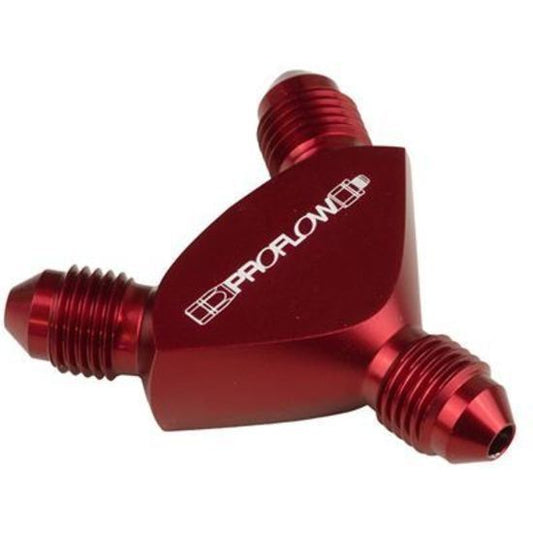 Proflow PFE930-12-12R Fitting Aluminium AN Y-Adaptor -12AN Male to -12AN Male x 2 Red