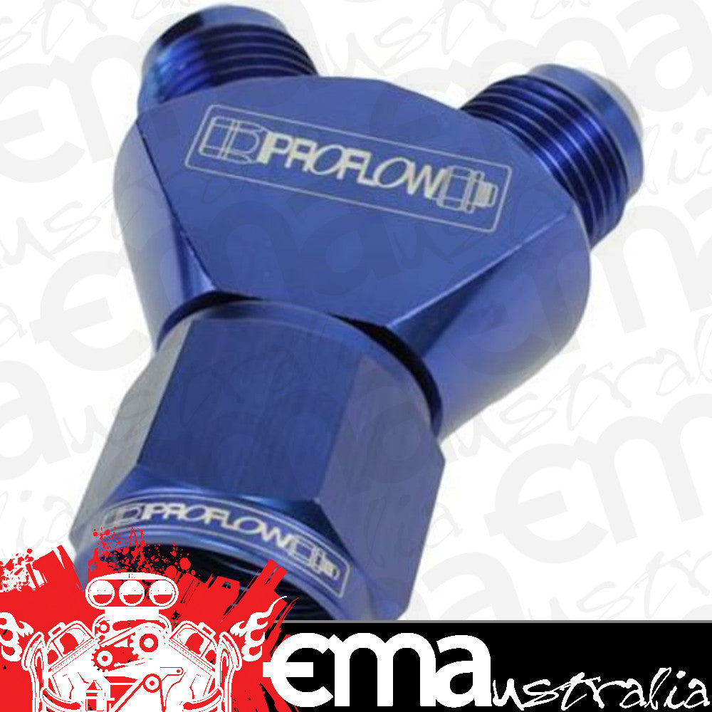 Proflow PFE931-12-10 Y-Block -12AN Female Swivel to Dual -10AN Male Blue