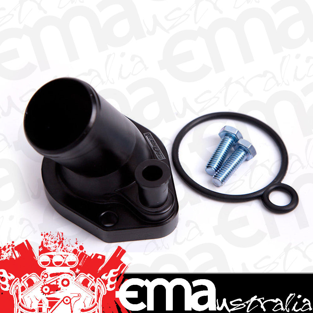 Aeroflow AF64-2033BLK Billet Thermostat Housing Black suits 45 Deg Windsor