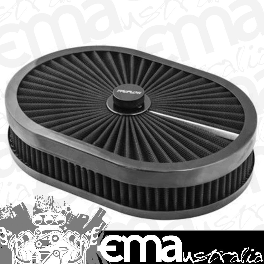 Proflow PFEAF-300051B Air Filter Assembly Flow Top Oval Black 12" x 9" x 2" suit 5-1/8" Flat Base