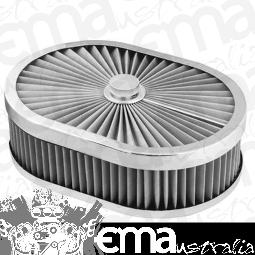 Proflow PFEAF-300076S Air Filter Assembly Flow Top Oval Stainless Steel 12" x 9" x 3" suit 5-1/8" Flat Base