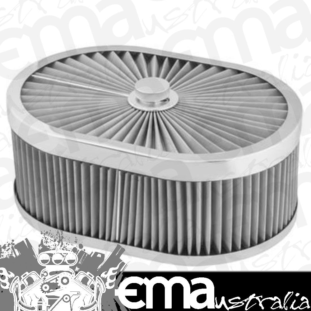 Proflow PFEAF-300102S Air Filter Assembly Flow Top Oval Stainless Steel 12" x 9" x 4" suit 5-1/8" Flat Base