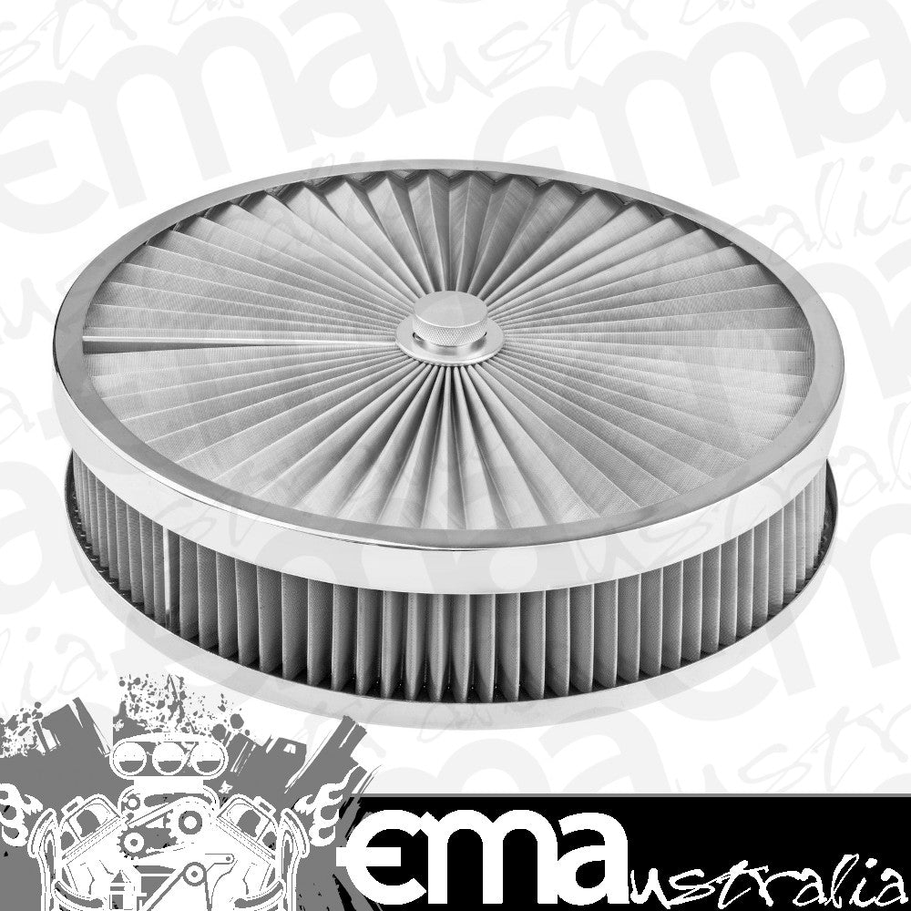 Fits Single 2/3/4 barrel carburetors with 5-1/8" neck Air Filter Assembly Flow Top Round Stainless Steel 14" x 3" suit Recessed Base Proflow PFEAF-350076S