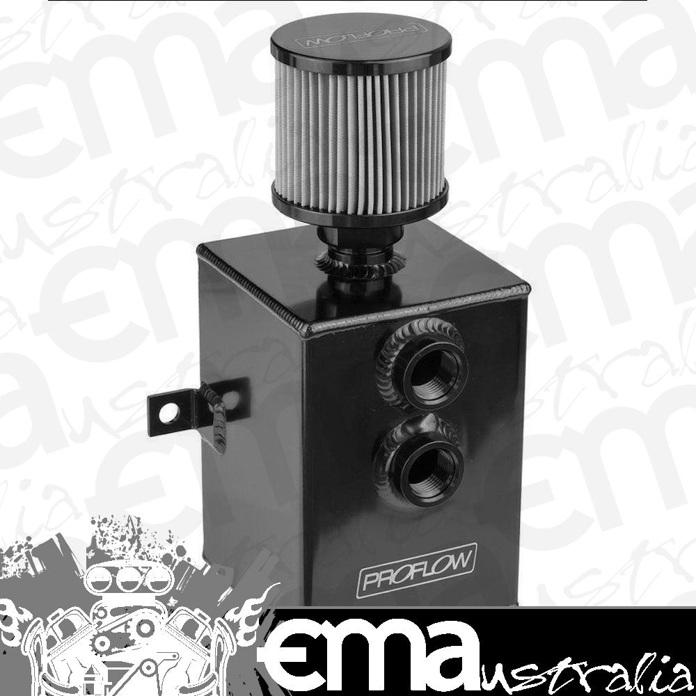 Proflow PFECC1-BK Oil Breather 1 Lt Tank Catch Can Square Aluminium Black Filtered Breather Universal Each