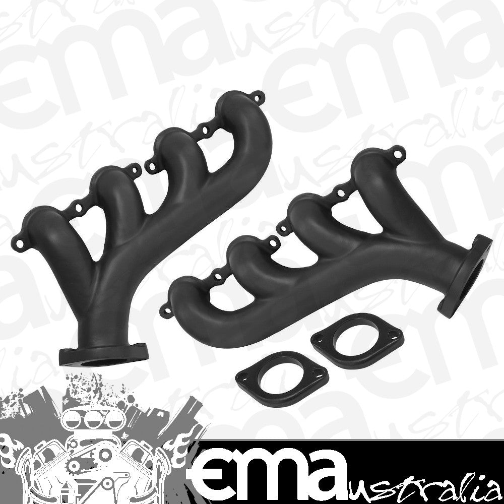 GM Holden Commodore LS1 LS2 V8 Exhaust Manifolds High Silicon Ductile Iron Black Casting Chev For LS Series Engines Pair Proflow PFEEH8501BKC