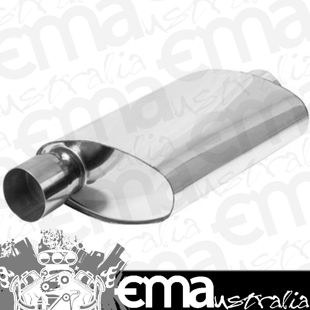 Proflow PFEEMS51502 Muffler Oval 409 Stainless Steel Polished Flow Chamber 2-1/2" Side Inlet to 2-1/2" Centre Outlet
