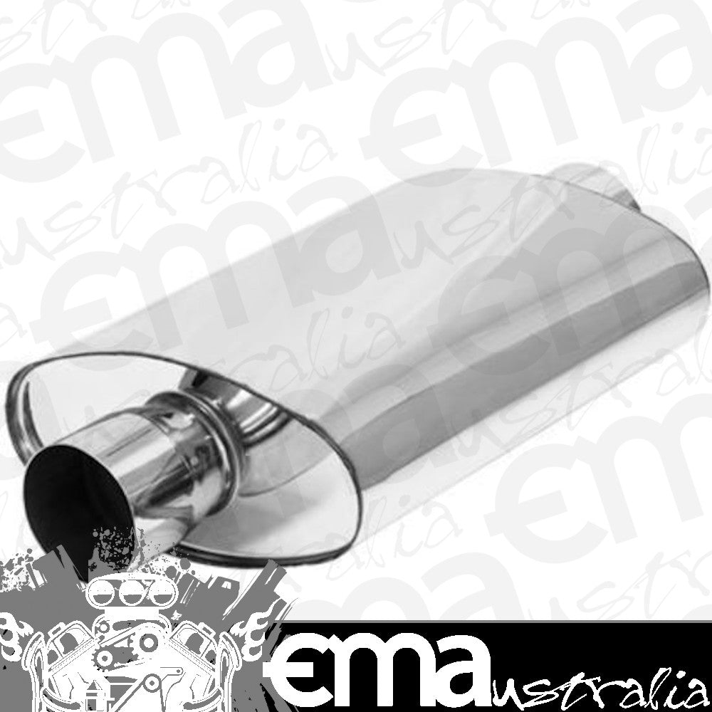 Proflow PFEEMS51516 Muffler Oval 409 Stainless Steel Polished Flow Chamber 2-1/2" Center Inlet to 2-1/2" Center Outlet
