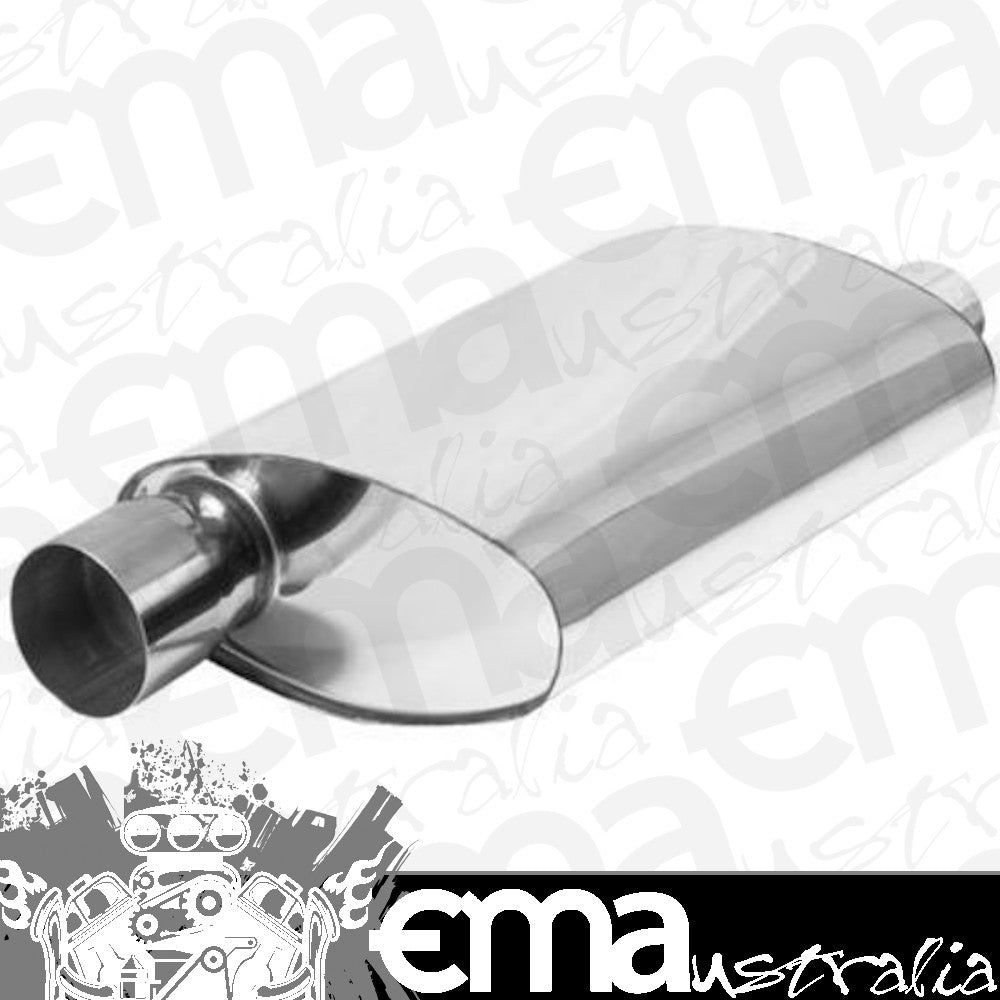 Proflow PFEEMS51530 Muffler Oval 409 Stainless Steel Polished Flow Chamber 3" Side Inlet to 3" Side Outlet