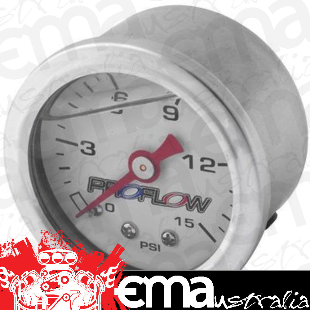 Proflow PFEFG015LF Fuel Pressure Liquid Filled Gauge 0-15PSI Stainless body/White Face