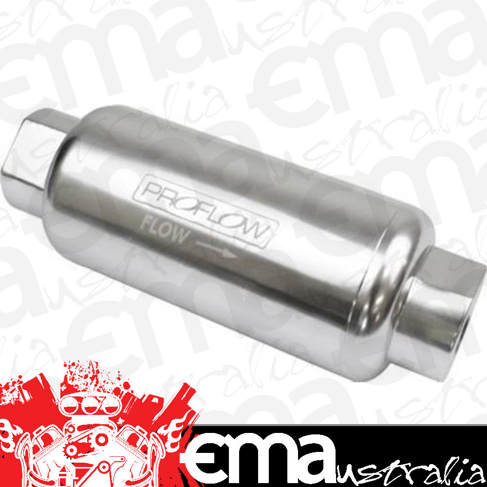 Proflow PFEFS301P-100 Fuel Filter Inline Mount 100 Microns Billet Aluminium Silver Anodised 140mm length -10 AN Inlet/Outlet