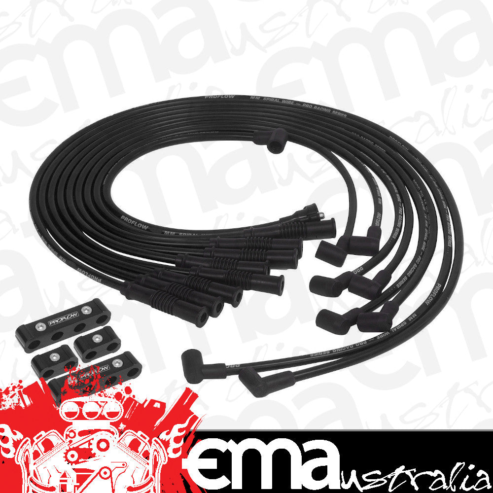 Universal V8 Spark Plug Pro Lead Wires Set 10mm Black Black Boots Straight Boots with Separator Set Proflow PFEIGLS10BK