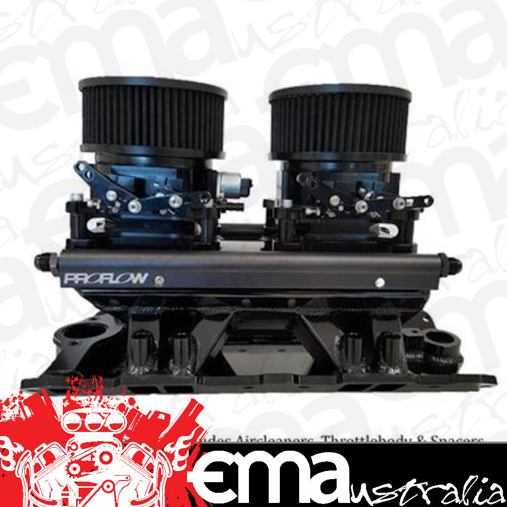 Proflow PFEM64245 SuperMax SB Chev EFI Intake Manifold w/ Fuel Rails Tunnel Ram Fabricated Black 4150/4500 Throttle Body