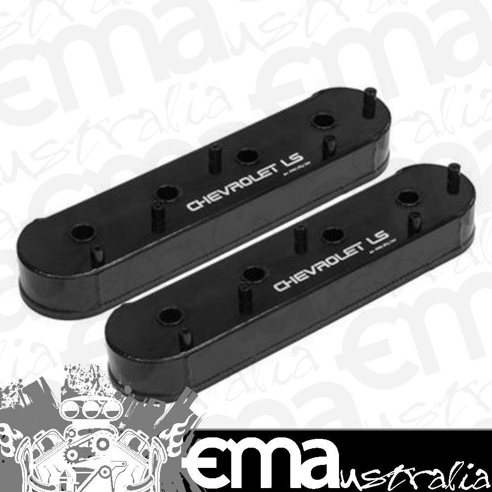 Proflow | PFEVC-620 | Valve Covers LS Aluminium Fabricated Black Tall For Chevrolet LS Logo Pair