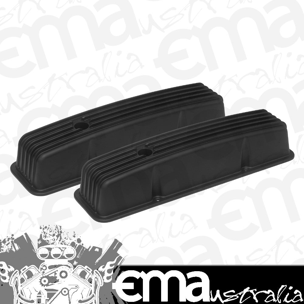 Proflow | PFEVC-715 | Valve Covers Aluminium Black Tall Finned SB For Chevrolet Pair