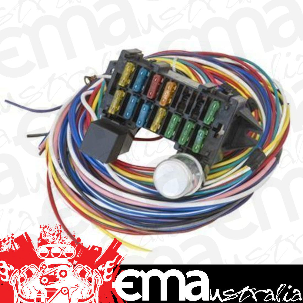 Proflow PFEWH12 Wiring Harness 12-Circuit Dash Ignition Fuse Block Spade Fuse Universal Kit
