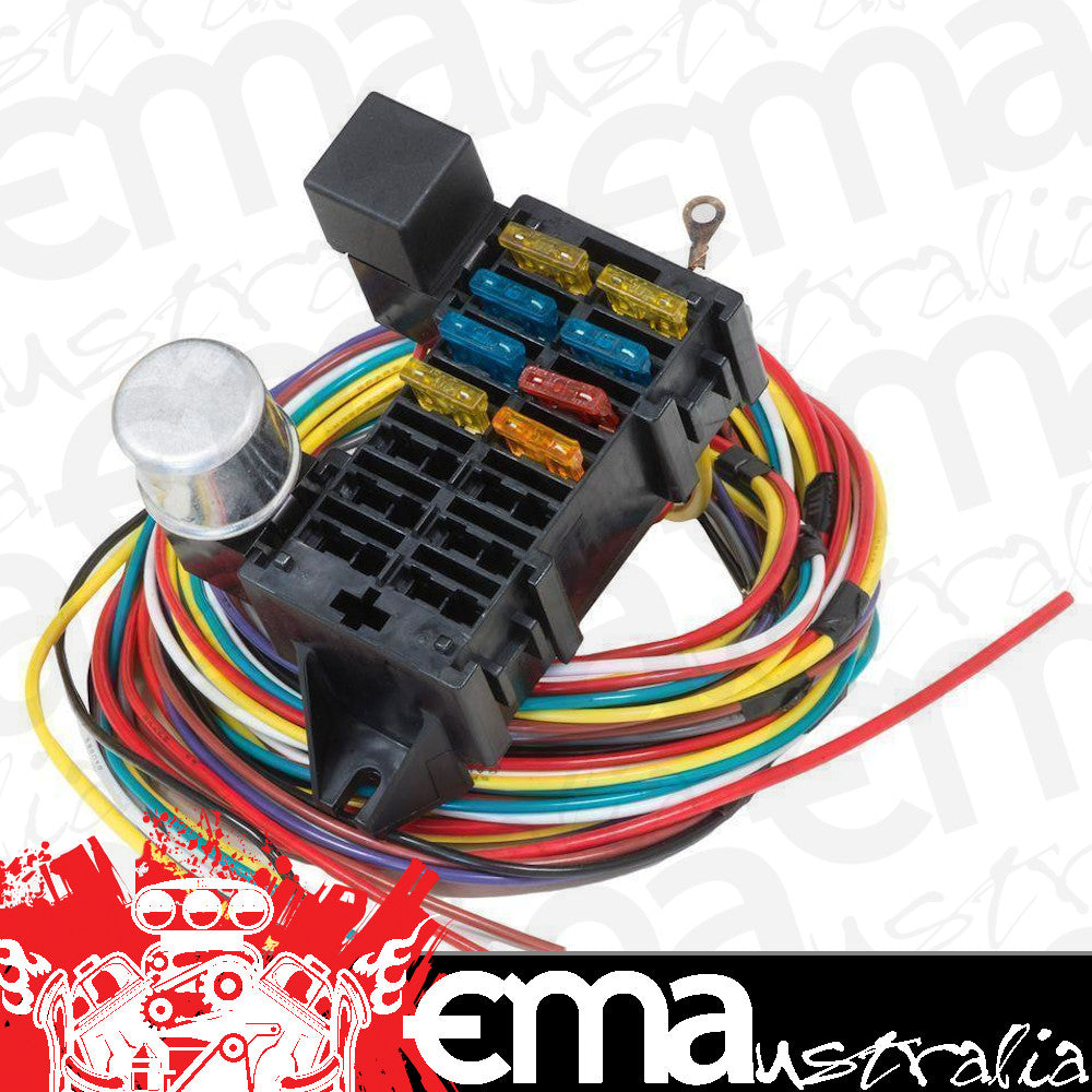 Proflow | PFEWH8 | Wiring Harness 8-Circuit Dash Ignition Fuse Block Spade Fuse Universal Kit