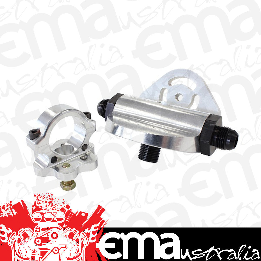 Peterson PFS09-0342 Remote Filter Mount Suit Chevy filter Right to Left -10 AN fittings clamps to 1-1/2" tube.