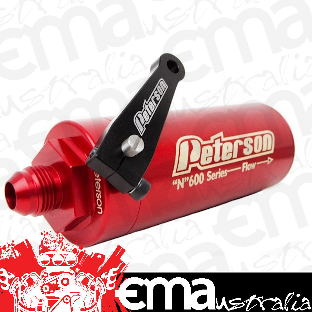 Peterson PFS09-0608 600 Series Inline Petrol/Methanol Filter -10 AN Male 60 Micron Filter With Ball Valve 5" X 2"