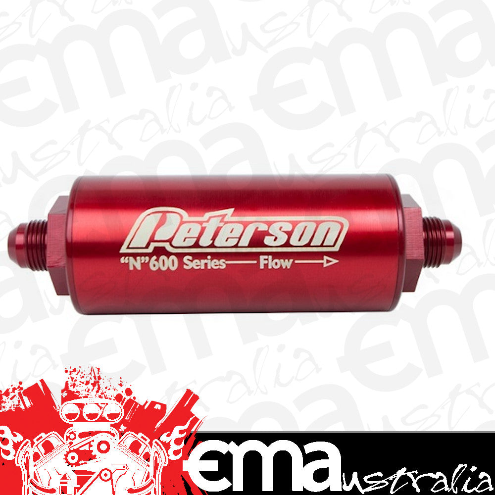 Peterson PFS09-0619 600 Series Inline Petrol/Methanol Filter -12 AN Male 60 Micron Filter 4.5" X 2"