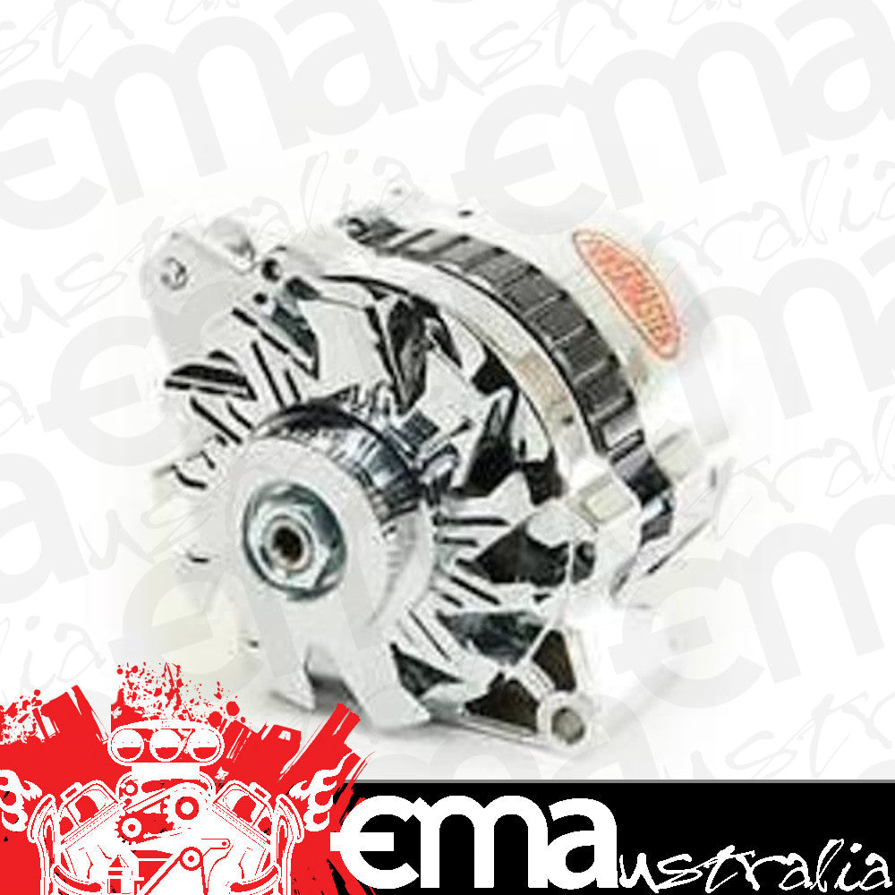 Chev Big & Small Block 105 Amp Chrome Alternator Single V Pulley Single Wire Powermaster PM178021