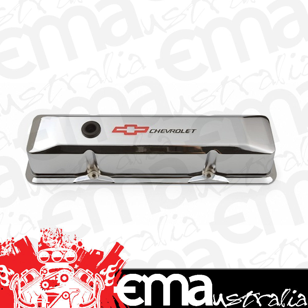 Proform Parts | PR141-117 | Die Cast Tall Valve Covers Chev SB Chrome w/ Chevrolet Logo