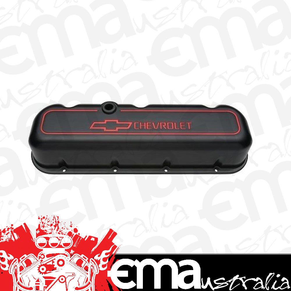 Chevy big block Mark IV 396-454 C.I.D. & Gen V/VI 454 C.I.D. V8 Tall Alloy Valve Covers w/ Logo Black suit Chev BB Proform Parts PR141-141