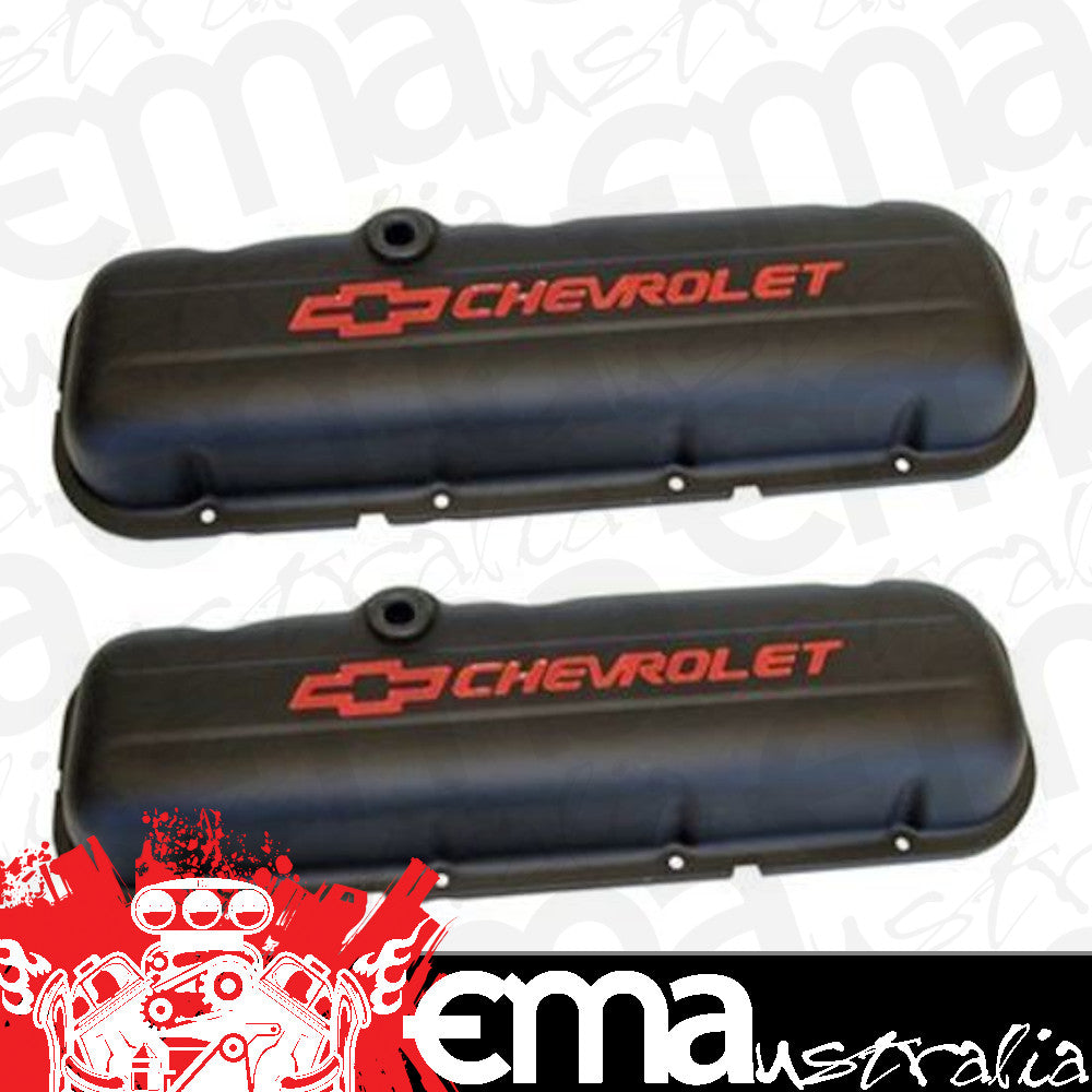 Proform PR141-810 Chev B/B Valve Covers Chevrolet & Bowtie Logo Short Black Crinkle