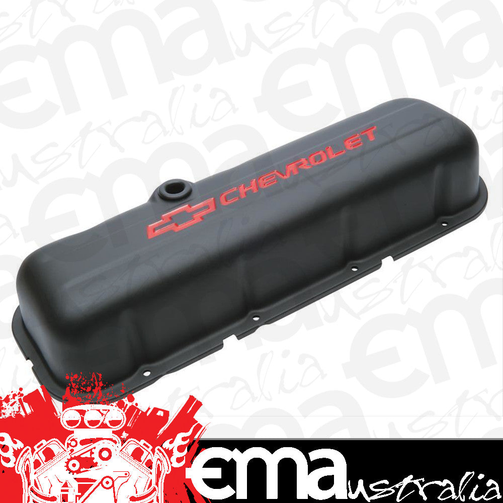 Proform Parts | PR141-811 | Tall Black Crinkle Valve Covers w/ Logo Chev BB 396-454 V8
