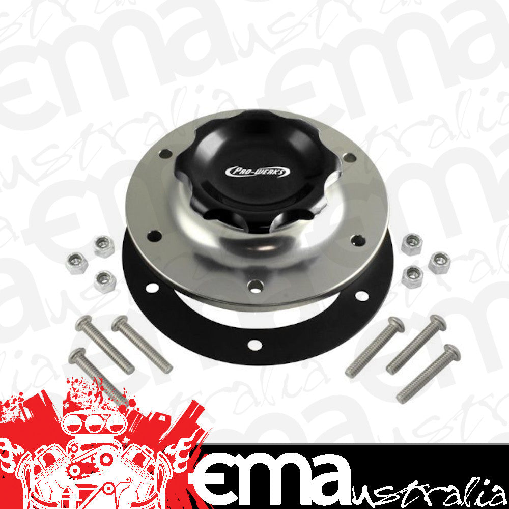 Pro Werks PWC73-705 2-3/4" Black Fill Cap w/ Silver Aluminum 6 Hole Fuel Cell