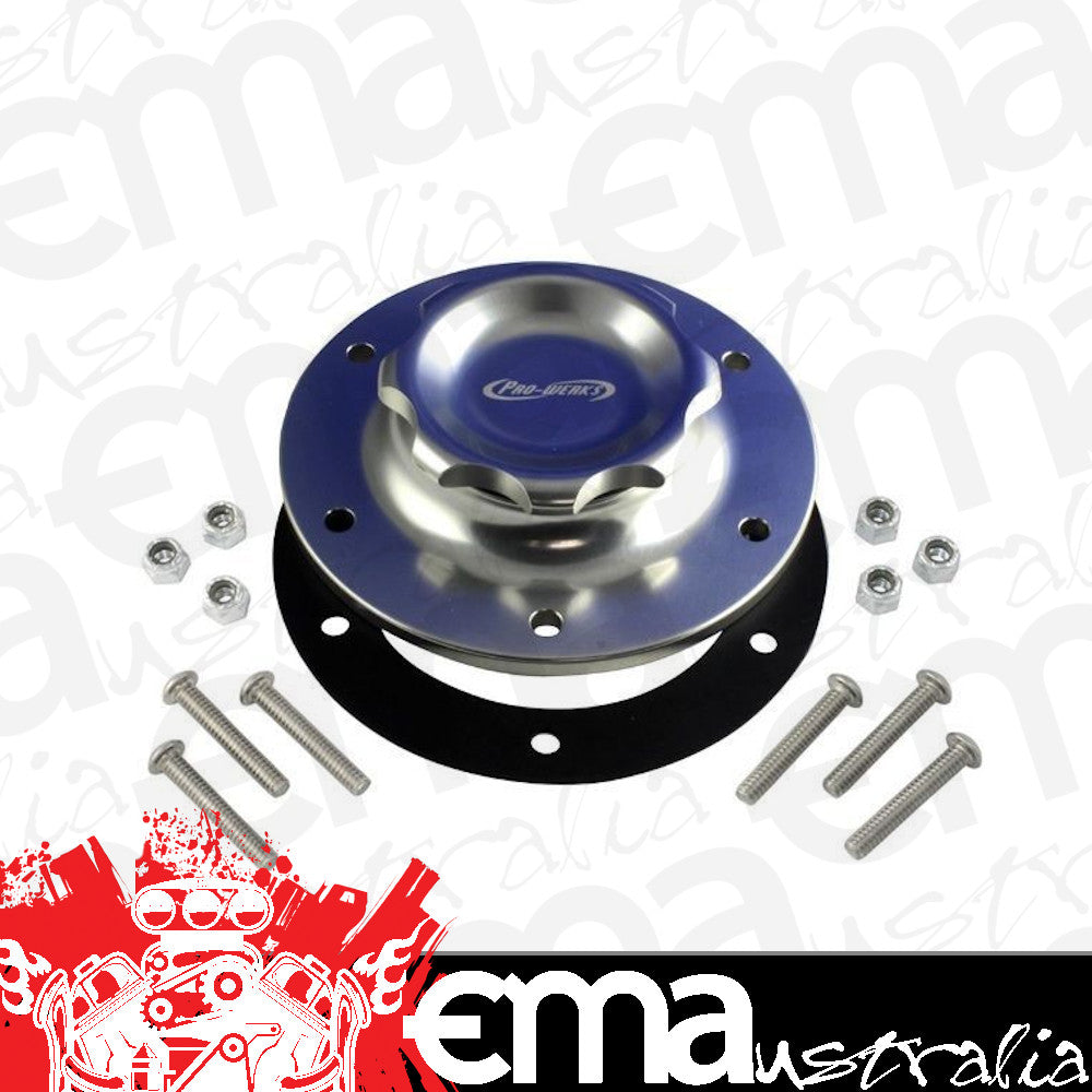 Pro Werks PWC73-708 2-3/4" Silver Fill Cap w/ Silver Aluminum 6 Hole Fuel Cell