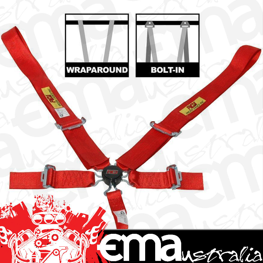 RCI RCI9210CB 5 Point 3" Cam-Lock Racing Harness Red Pull Down Type SFI 16.1