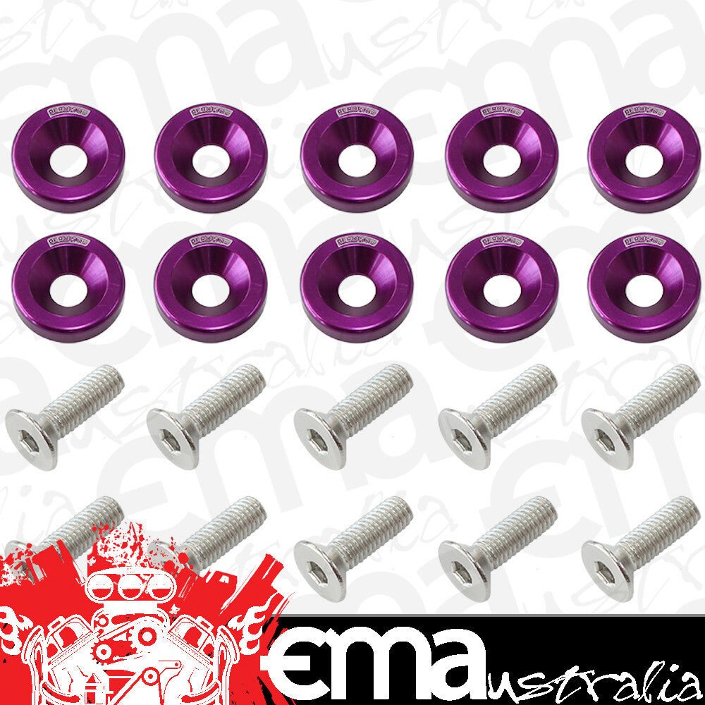 Aeroflow Performance Products AF64-4365PUR Billet Dress Up / Fender Bolt (10 Pack) M6 x 1.00mm UHL 20mm
