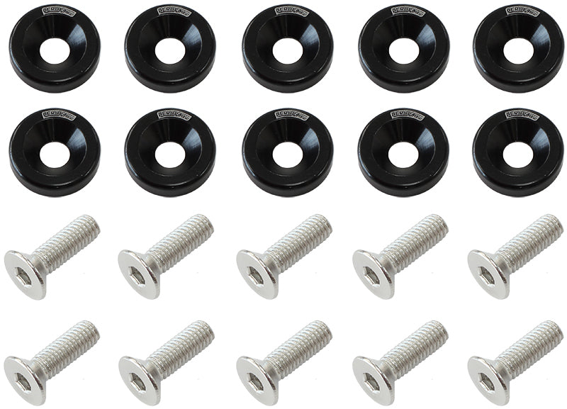 Aeroflow AF64-4371BLK BILLET DRESS UP / FENDER BOLT 10 PACK 5/16 UNC UHL 25MM BLAC