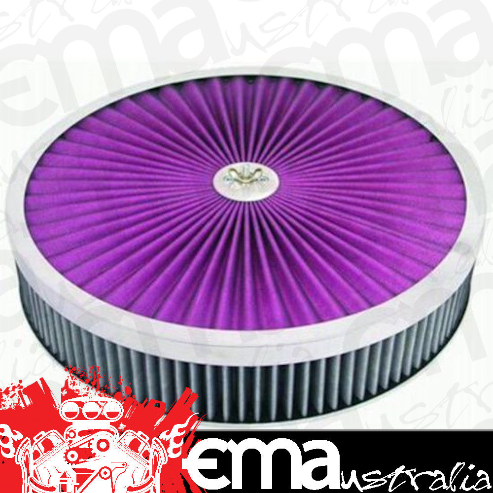 RPC RPCR2408x Round Super Flow Air Cleaner Set 14' x 4' Chrome Plated Aluminum Trimmed Top Flat Chrome Plated Steel Base