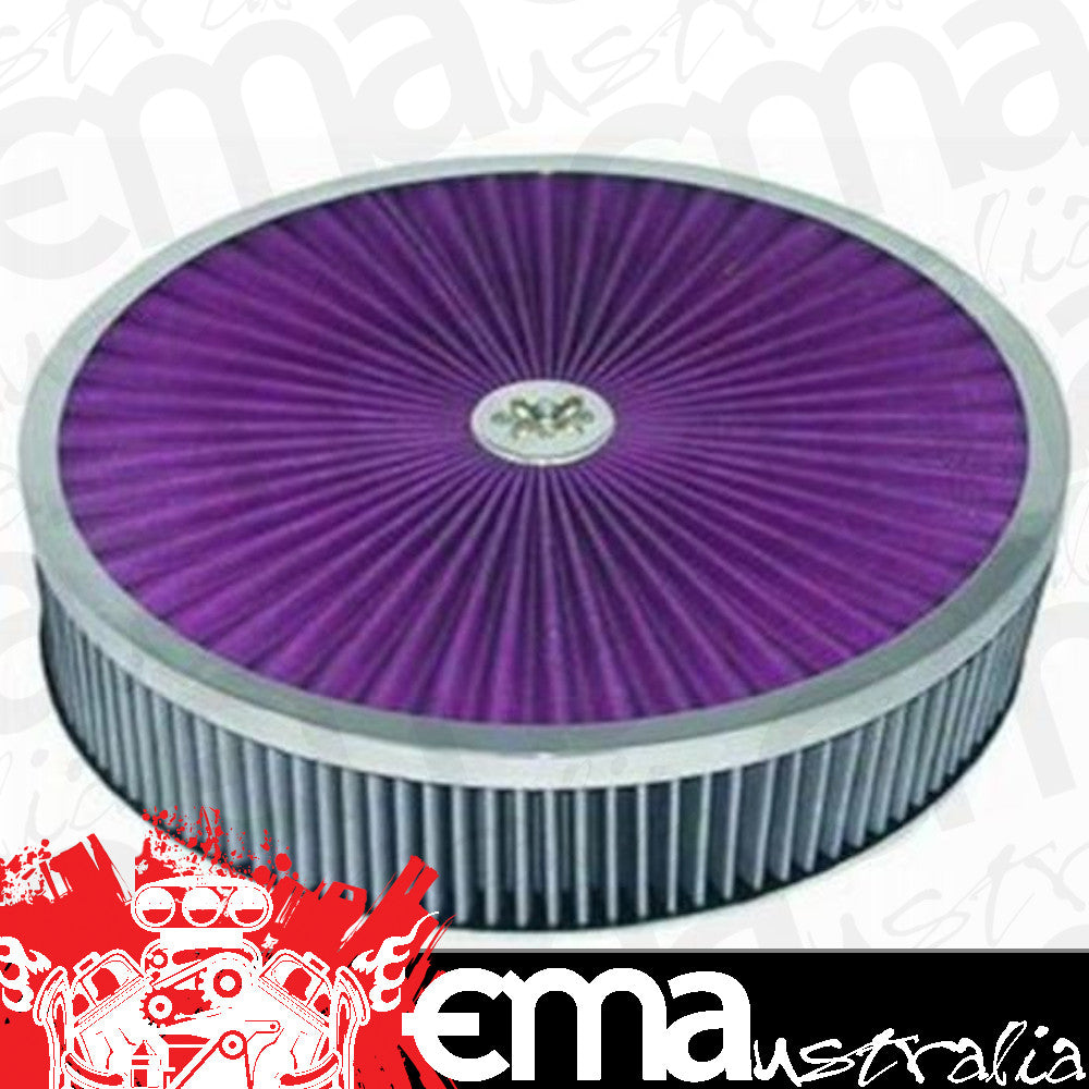 RPC RPCR2427x Round Super Flow Air Cleaner Set 14' x 4' Chrome Plated Aluminum Trimmed Top Off-Set Chrome Plated Steel Base