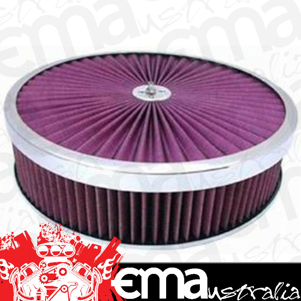 RPC RPCR2441x Round Super Flow Air Cleaner Set 14' x 3' Chrome Plated Aluminum Trimmed Top Dominator Chrome Plated Steel Base