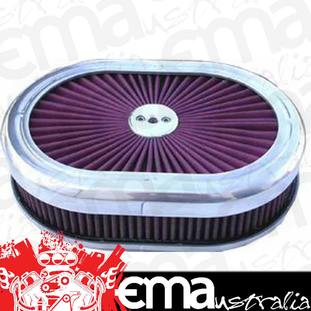 Racing Power Company (RPC) RPCR5020 RPC Oval Super Flow Alloy Air Cleaner 12"x 2" Polished fits 5-1/8" Neck